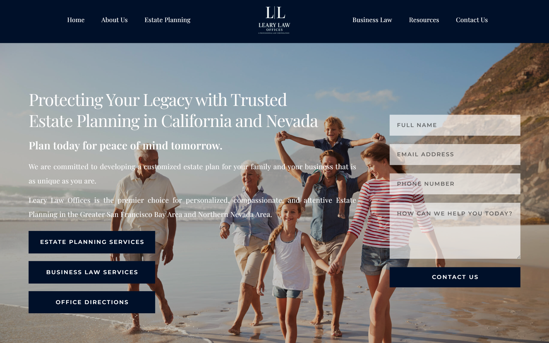 Leary Law Offices homepage screenshot