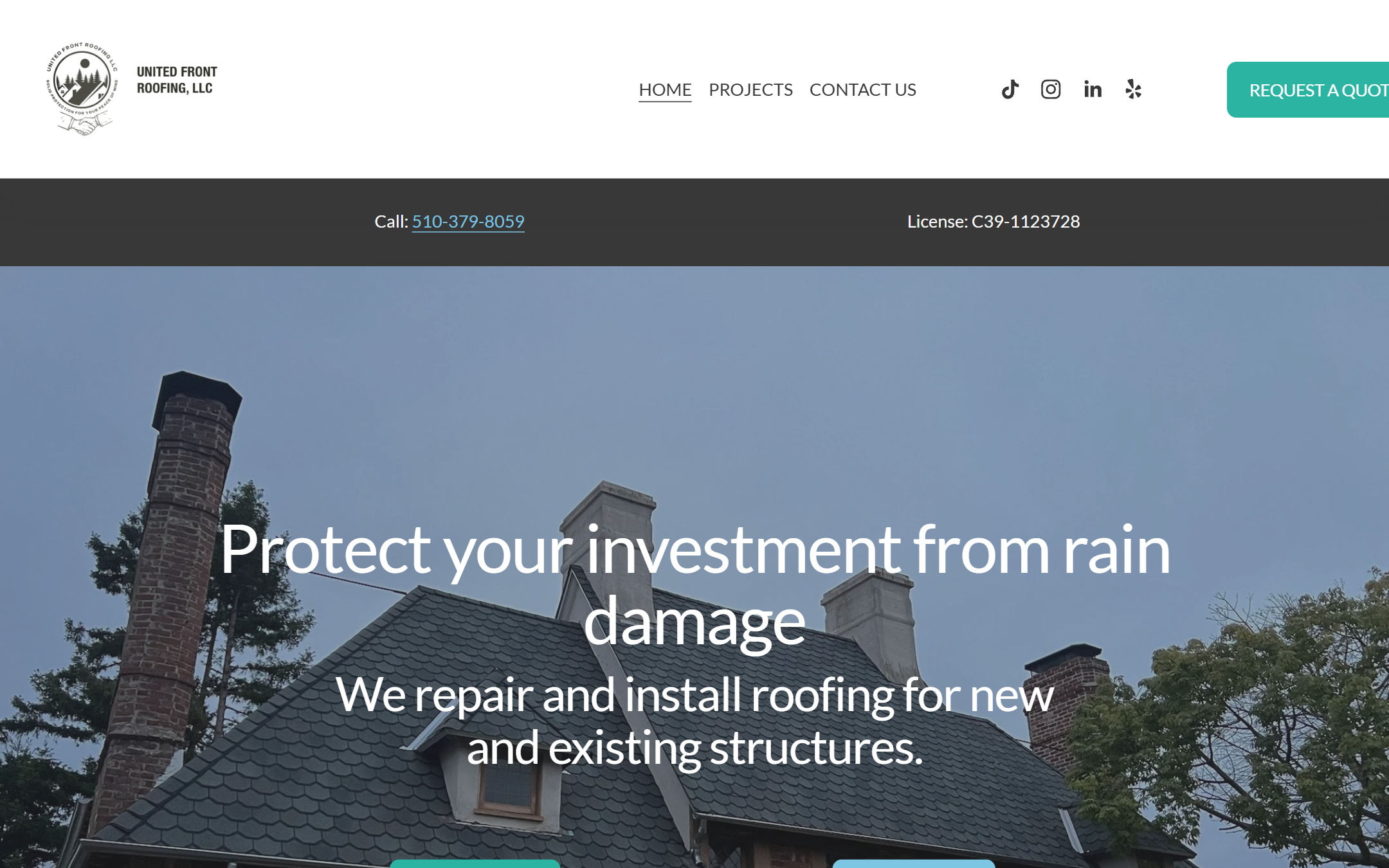 UF Roofing homepage screenshot