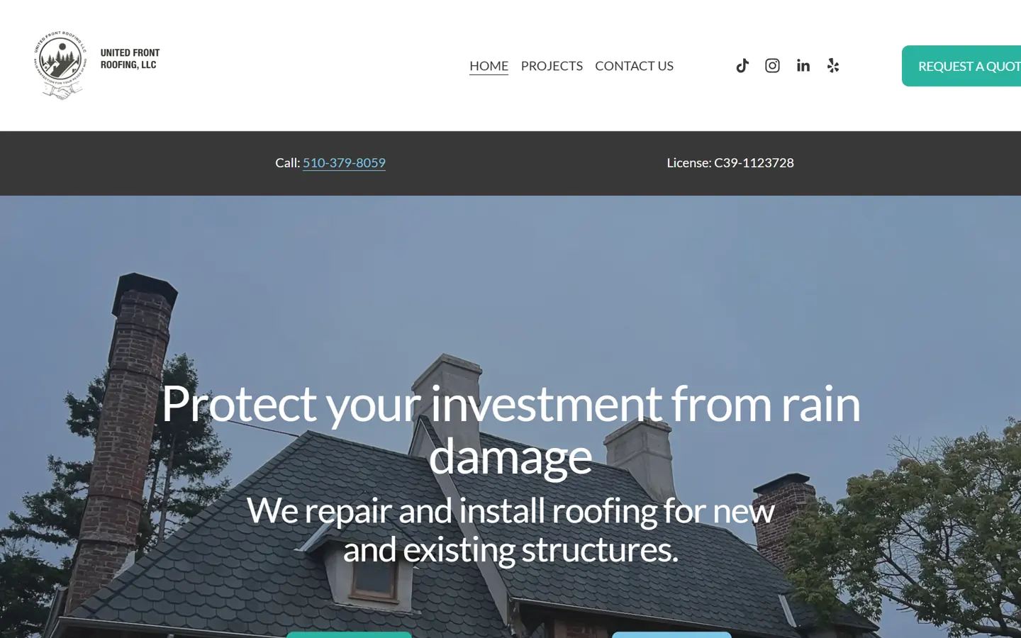UF Roofing website on a desktop
